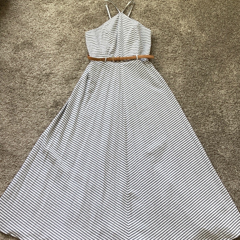 Michael Michael Kors Seersucker Maxi Dress Halter Sundress Stripe Preppy sz 2